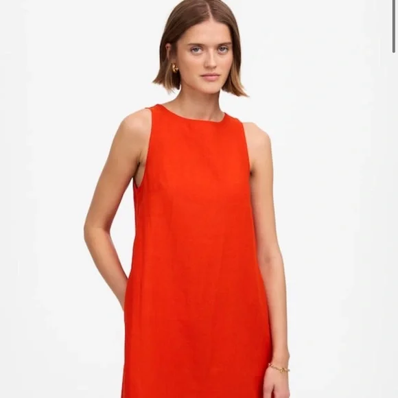 nwt madewell mini shift Sleeveless Red Dress linen bright flame small - Picture 1 of 13